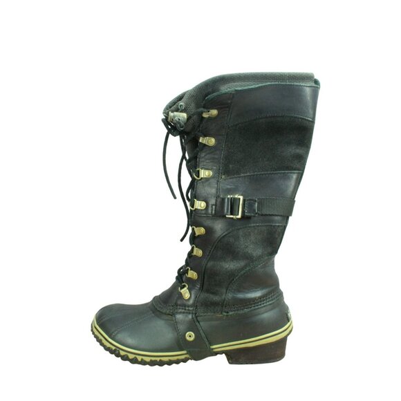 Sorel Conquest Carly Black Suede Lace Up Waterproof Tall Winter Boots Size 9.5 - Picture 1 of 10